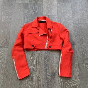 Roland Mouret red cropped moto jacket